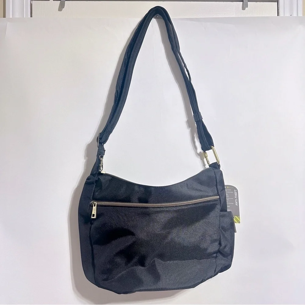 NWT Travelon Anti-Theft Twin Pocket black crossbody travel Hobo Bag - Picture 4 of 6
